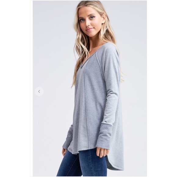 Waffle Knit Super Soft High-Low Grey LS Tunic! - Picture 7 of 16